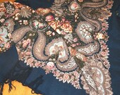 Authentic PAVLOVO POSAD russian SHAWL 100 wool cape 56 quot hat scarf