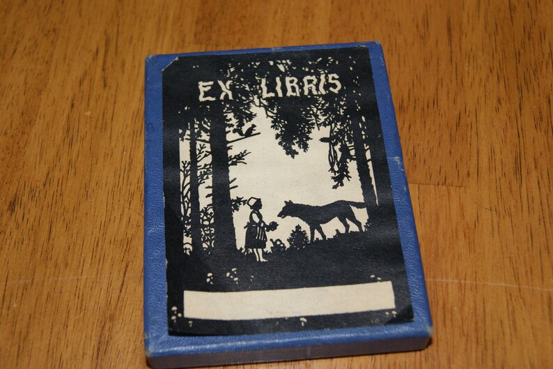 Vintage Little Riding Hood Wolf Forest Silhouette Ex Libris Personalized Book Owner Cards Mint Original Box