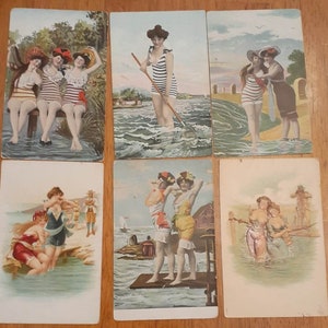 Lot de 12 cartes postales - Filles du début du siècle en maillot de bain - Ancienne plage océan - Carte postale - Carte -