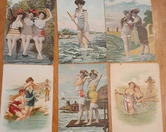 Lot of 12 Postcards Early Century Girls in Bathing suits - Antique Beach Ocean- Postcard - Card -