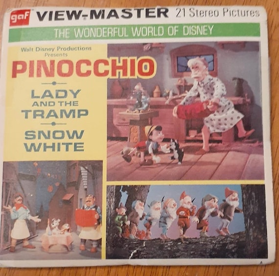 Vintage Wonderful World of Disney Pinocchio Lady Tramp Snow White 3 Reel 3D  Viewmaster 