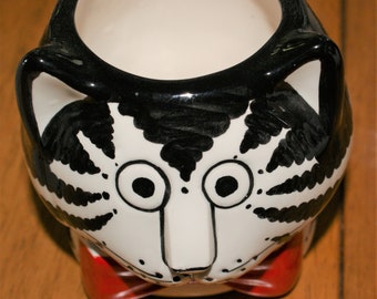 Vintage B. Kliban Sigma Tastesetter Black White Red Bow Tie Cat Planter Mug Cup