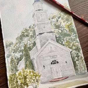 Aangepaste handgeschilderd portret huis of kerk, cadeau makelaar, huwelijkscadeau, aquarel trouwlocatie