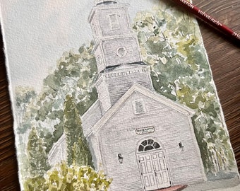 Custom Hand Painted House or Church Portrait, Realtor Gift