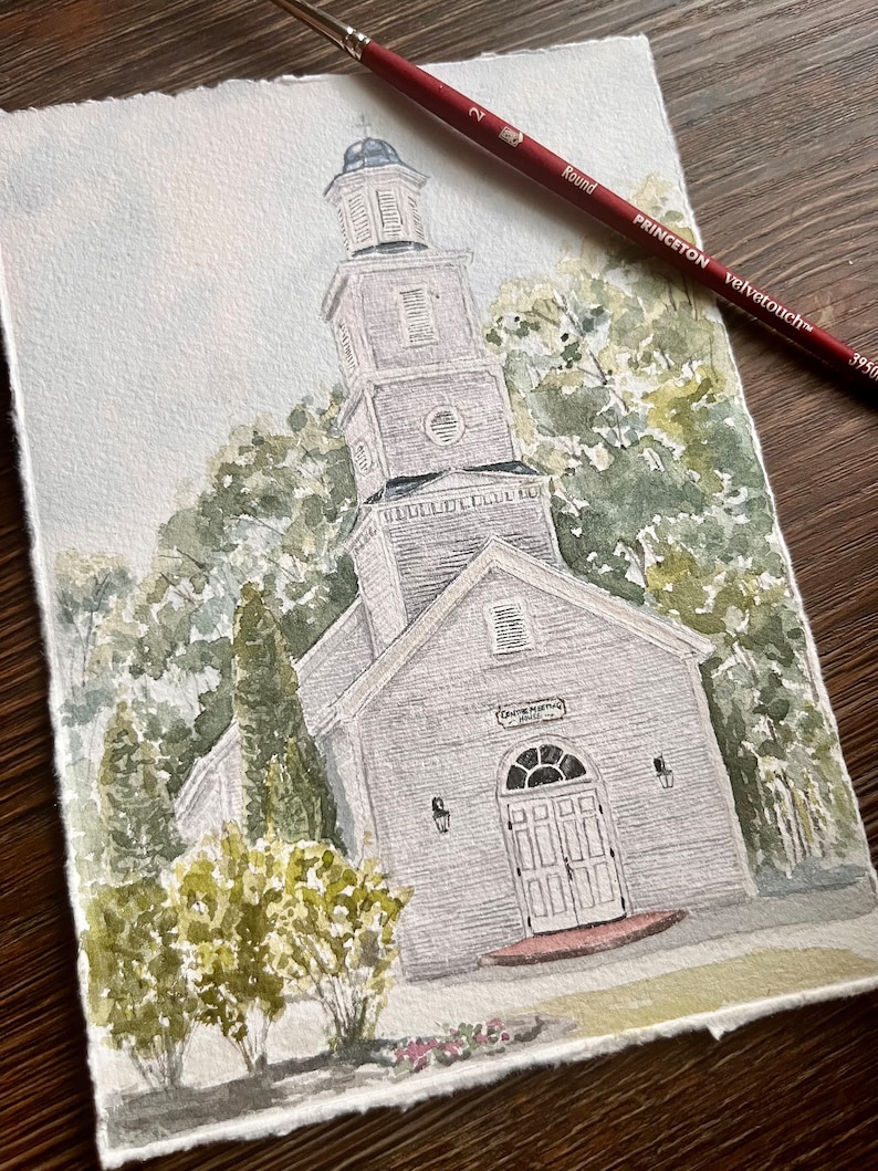 Custom Hand Painted House or Church Portrait, Realtor Gift image 1