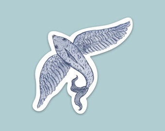 Flying Fish Sticker, watercolor sticker, vinyl waterproof sticker