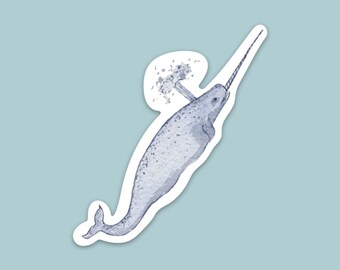 Narwhal Sticker, watercolor sticker, vinyl waterproof sticker