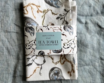 Mussels & Seaweed Tea Towel, Nautical Kitchen Towel