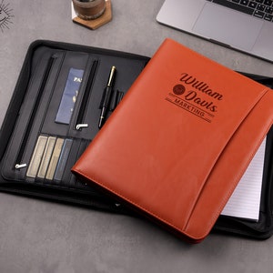 Portfolio professionnel en cuir - Portfolio professionnel personnalisé, bloc-notes gravé monogramme, gravure du logo et du nom disponible, cadeaux pour homme