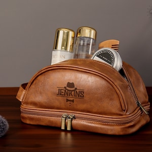Neceser de viaje personalizado: neceser de piel sintética, neceser, neceser para hombre, regalo de boda para padrinos de boda, accesorio de piel para hombre
