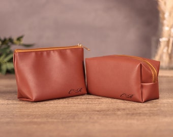 Bolsa de aseo personalizada - Bolsa de maquillaje de cuero, bolsa de cuero para artículos de tocador de mujer, bolsa de cosméticos de cuero, bolsa de regalo de dama de honor, regalo para esposa