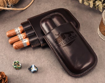 Personalized Cigar Case for Men - Leather Cigar Box, Groomsmen Cigar Case, Cigar Travel Case, Engraved Cigar Case, Leather Cigar Box