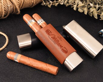 Étui à cigares personnalisé unique - Boîte à cigares en cuir véritable en acier inoxydable, étui de voyage à cigares, étui à cigares gravé, boîte à cigares en cuir
