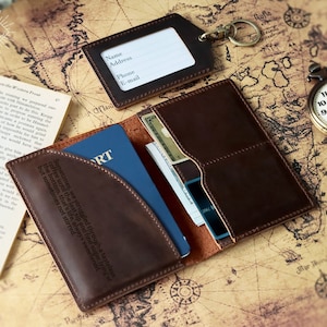 Fundas de pasaporte de cuero personalizadas - Porta pasaporte personalizado, Cartera de pasaporte, Pasaporte de monograma, Cuero de grano completo, Regalo de viaje