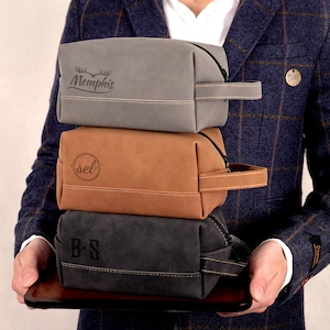 Trousse de toilette personnalisée pour homme - Trousse de toilette de voyage de différentes couleurs, kit Dopp, cadeaux pour papa, cadeaux de garçons d'honneur, cadeaux de Noël pour lui
