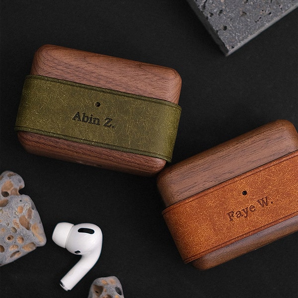 Leather Wood Airpods Case - Airpods 3/Pro Case Cover, Best Christmas Gift, Birthday Gift for Him, Minimalist AirPods Case