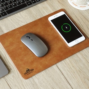 Leather Mouse Pad - Custom Mouse Pads, 15W Wireless Charger Mousepad,Custom Leather Charging Mat, Gift For Dad, Mouse Pad for Men, Boss Gift