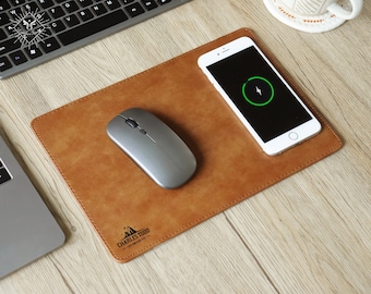 Leather Mouse Pad - Custom Mouse Pads, 15W Wireless Charger Mousepad,Custom Leather Charging Mat, Gift For Dad, Mouse Pad for Men, Boss Gift