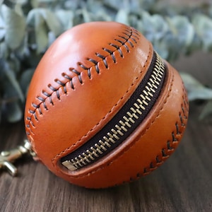 Cartera de cuero hecha a mano con forma de béisbol única: cartera de cuero de grano completo para hombres, billetera masculina, regalo de aniversario, regalo para él, novio