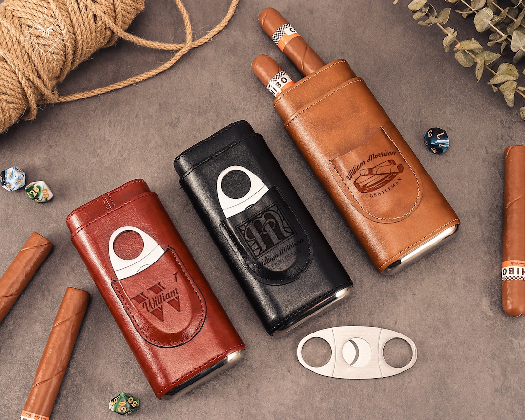 Personalized Cigar Case With Cutter Custom Cigar Case, Cigar Clipper