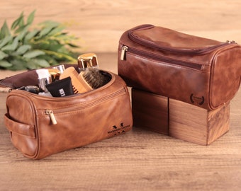 Kit Dopp de cuero personalizado - Neceser de cuero, Kit de afeitado para hombres, Neceser para hombres, Regalo de padrinos de boda, Kit de viaje, Regalo para papá