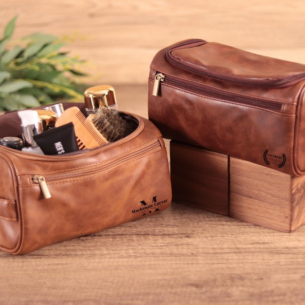 Personalized Leather Dopp Kit - Leather Toiletry Bag, Men's Shaving Kit, Toiletry Bag for Men, Groomsmen Gift, Travel Kit, Gift for Dad