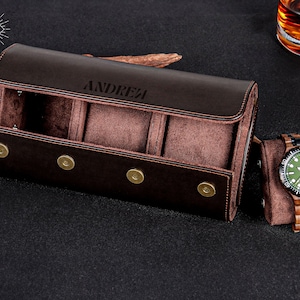 Custom Leather Watch Case - Genuine Leather Watch Box, Travel Watch Box, Black and Coffee Watch Case, Gift For Husband, Father&#39;s Day Gift
