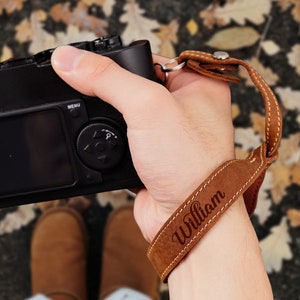 Engraved Camera Wrist Strap - Leather Camera Strap, Custom Strap for Photographers,  Custom Name Camera Strap, Camera Leather Wrist Strap