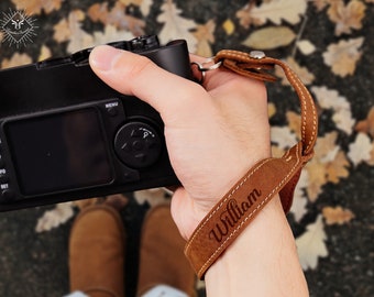 Engraved Camera Wrist Strap - Leather Camera Strap, Custom Strap for Photographers,  Custom Name Camera Strap, Camera Leather Wrist Strap