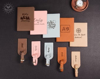 Custom Passport Holder and Luggage Tag Set - Passport Cover, Personalized Luggage Tag, Personalized Passport Holder, Leather Travel Set