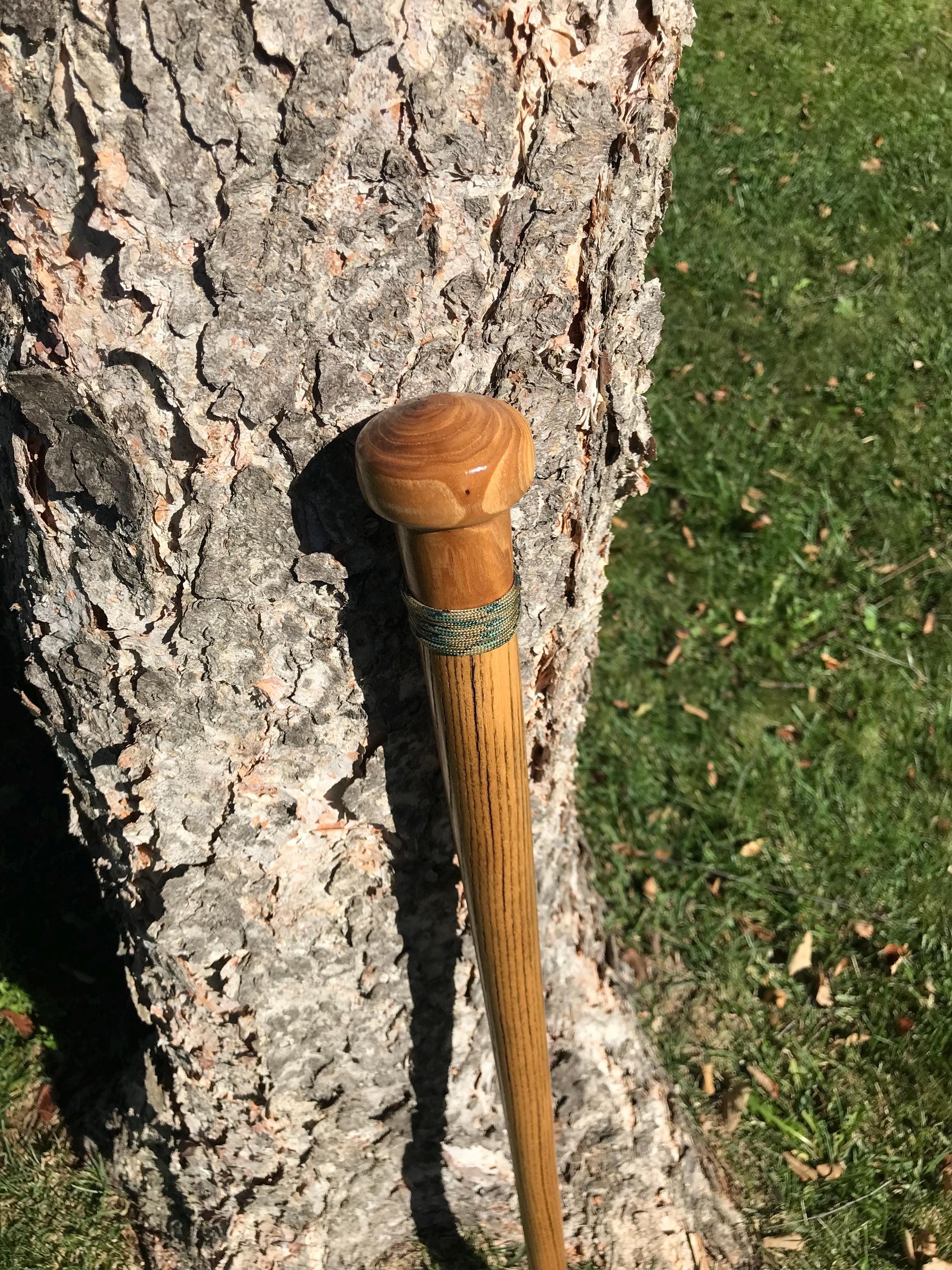 31in Hickory wood cane Elm top 13oz durable rubber foot gloss enamel finish woodland camo paracord lightweight sturdy waterproof handmade