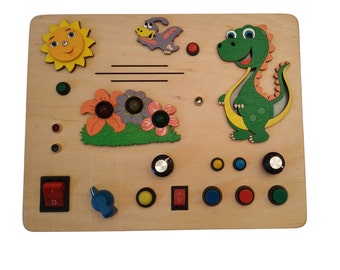 Busy Board Kindly Dino T-Rex With Buttons LEDs Dinosaur And Pterodactyl Sounds 12 English Children's Melodies And Songs Of The Sun And T-Rex