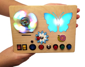 Вusy Board Butterfly With Switches, LEDs, Music Toy Montessori Activity Board  Interactive Wooden Toy Birthday Gift