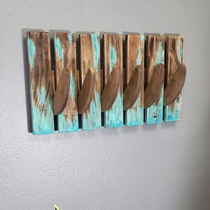 Seaside beach house Coat Rack, Drift wood teal blue 22" x 12" | Towel Rack | Beach House Decor | Wall Mount Rack