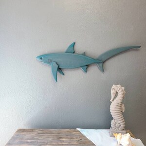Thresher Shark Beach Decor Wall Art Wood 36&quot; | Nautical, Coastal Gifts