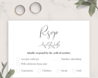 Classic Elegant Wedding Rsvp Card Template, Printable Wedding Rsvp Postcard, Editable Response Card, Kindly Reply, PDF, JPG, PNG