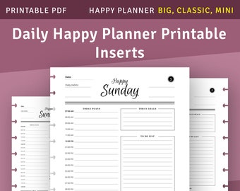 Daily Happy Planner Classic / Big / Mini Printable Templates, Day at a Glance Inserts