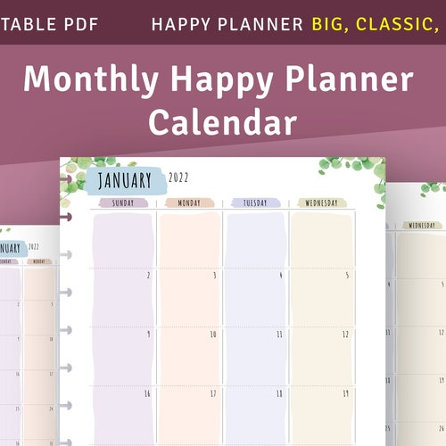 Happy Planner Monthly Calendar Printable