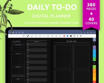 Digital Daily To-Do Template for Goodnotes, Notability, Daily Hourly Schedule Template for iPad, Android, +40 Custom Covers