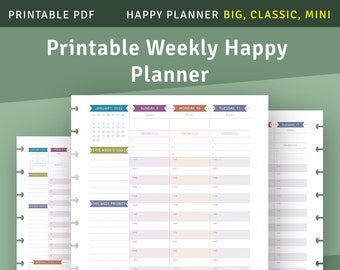 Plantilla de planificador semanal de semana en 2 páginas para Happy Planner Grande / Clásico / Mini