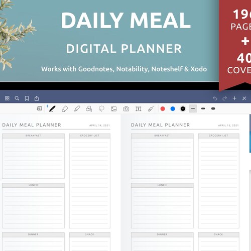 Daily Meal Planner Digital for Ipad or Android Tablet Etsy