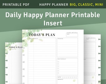 Daily Checklist Template for Happy Planner Classic, Mini, Big, Printable Daily Agenda Insert