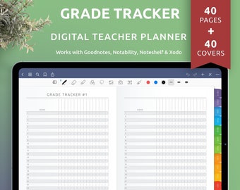 Digital Class Grade Tracker for Goodnotes, Notability, Teacher Planner Templates for iPad, Android, +40 Custom Covers
