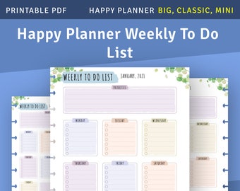 Cute Weekly To Do List Template for Happy Planner Classic / Big / Mini, Week on 2 Page ToDo Printable Insert