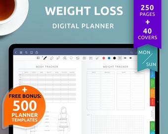 Digital Weight Loss Planner, Diet & Health Journal (500+ Templates)