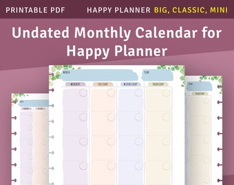 Happy Planner Undated Monthly Calendar Template (PDF)