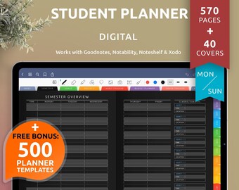 Student Digital Planner, 40 Covers, 500+ Templates (Goodnotes, Notability)