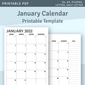 January 2024 to December 2024 Monthly Calendar Printable, Monthly Planner Template image 1