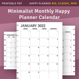 Happy Planner Monthly View Insert, Printable Month on two page template for Happy Planner Classic / Big / Mini