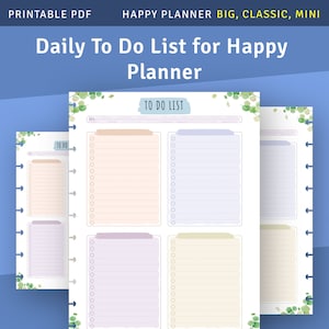 Happy Planner Daily To Do List Printable Pages, Things To Do Template for Happy Planner Classic / Big / Mini